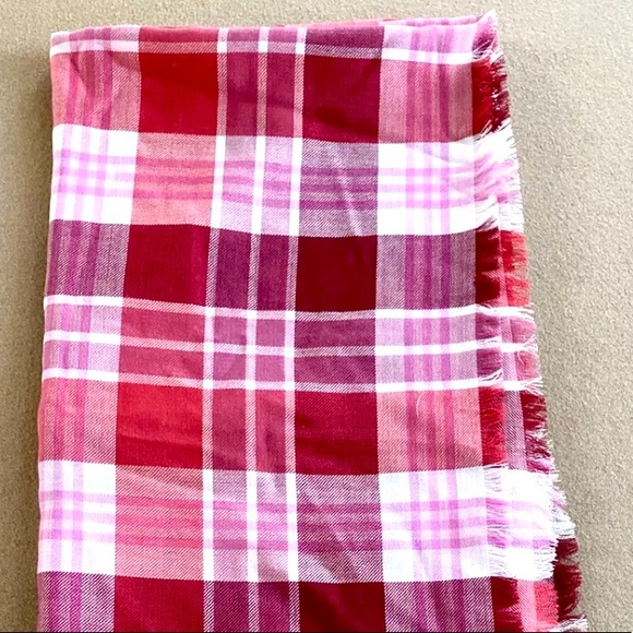COACH Authentic Red White Plaid Fringe Large Oversized Scarf NEW - Picture 5 of 5